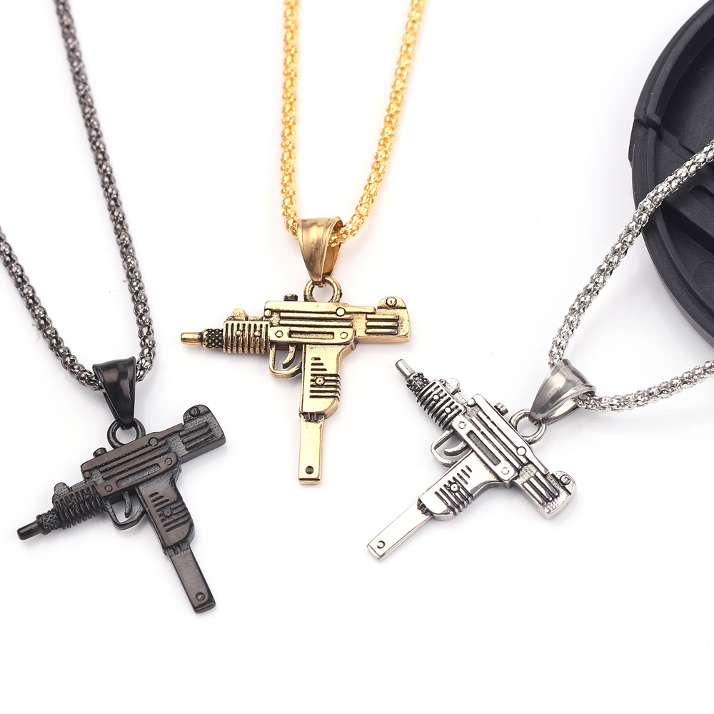 Punk Uzi Pistol Machine Gun Ne - Men'S Fashion Jewelry 评论和价格