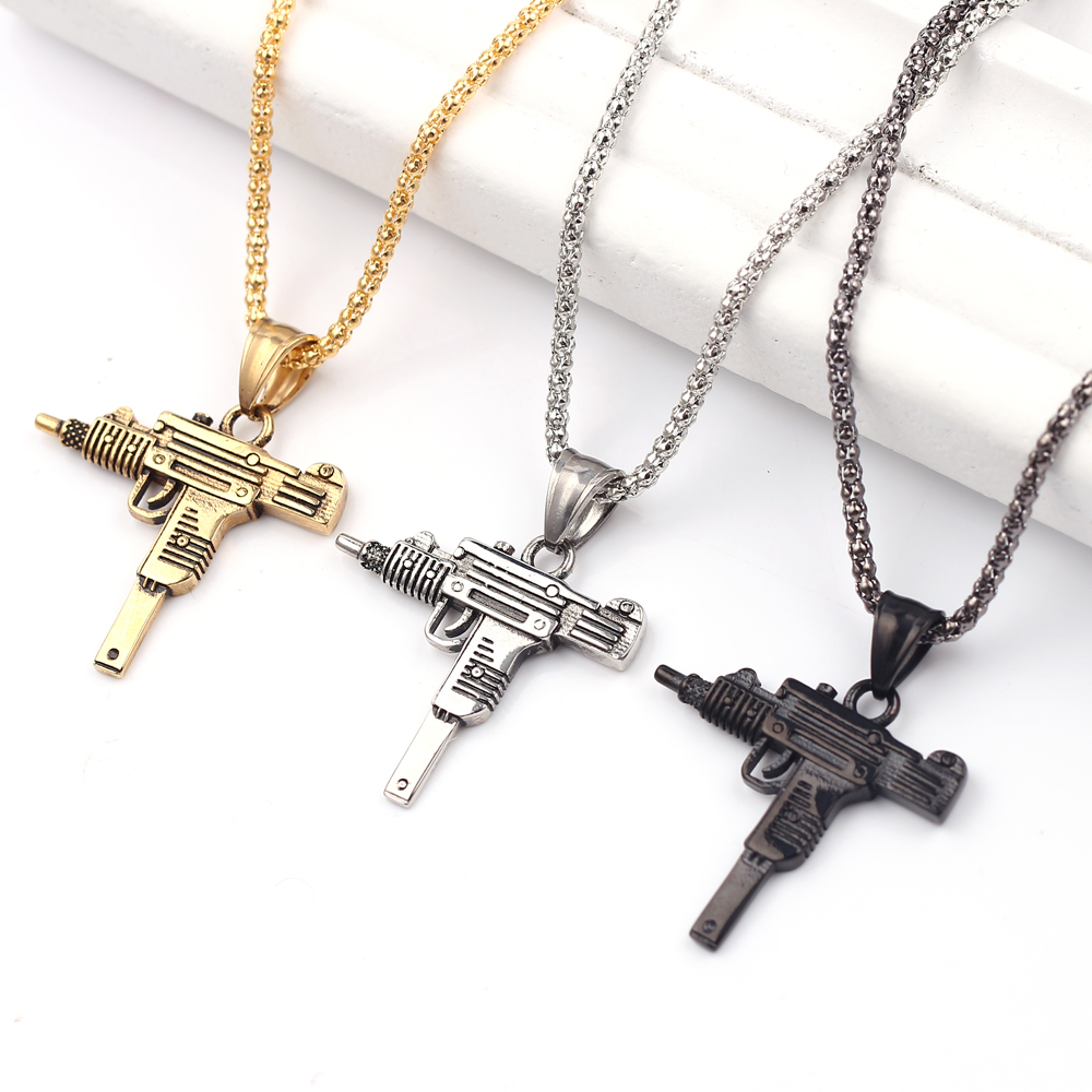 Punk Uzi Pistol Machine Gun Ne - Men'S Fashion Jewelry 评论和价格