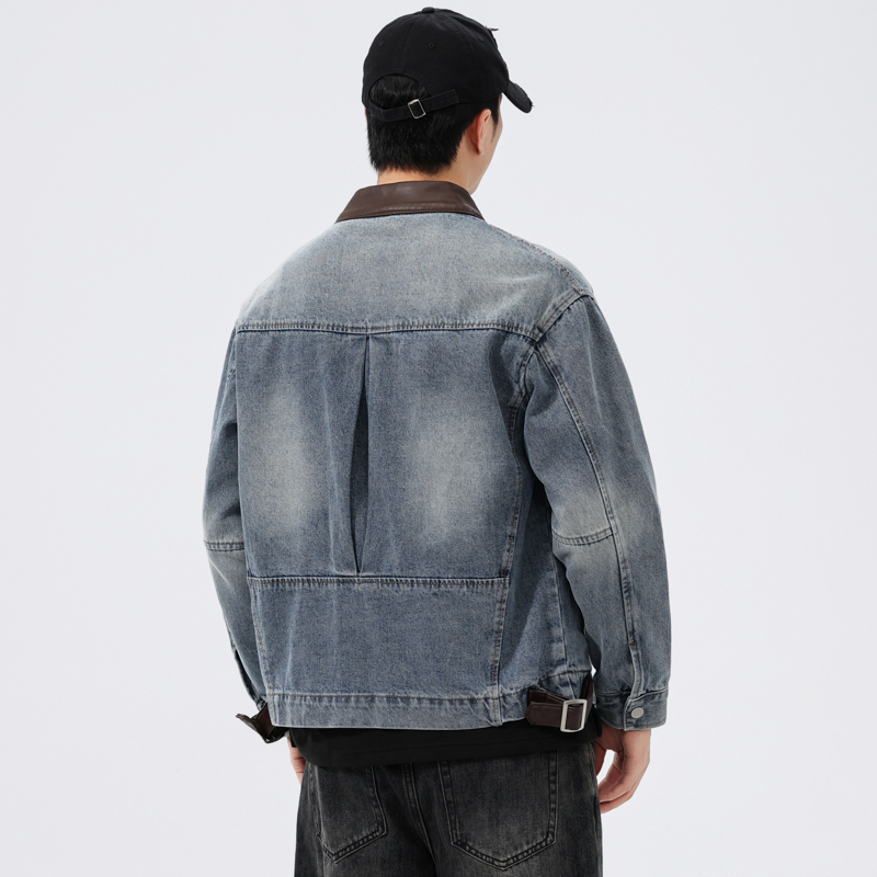 Stand Leather Collar Denim Jac - Men'S Fashion Leather Jacket 评论和价格