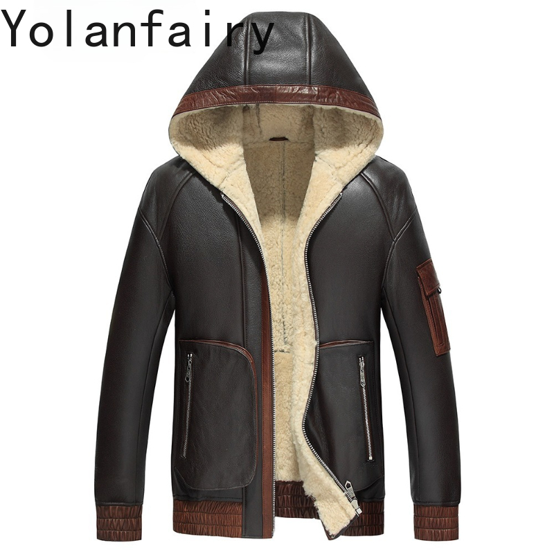 YOLANFAIRY Natural Wool Fur Co - Men'S Fashion Leather Jacket 评论和价格