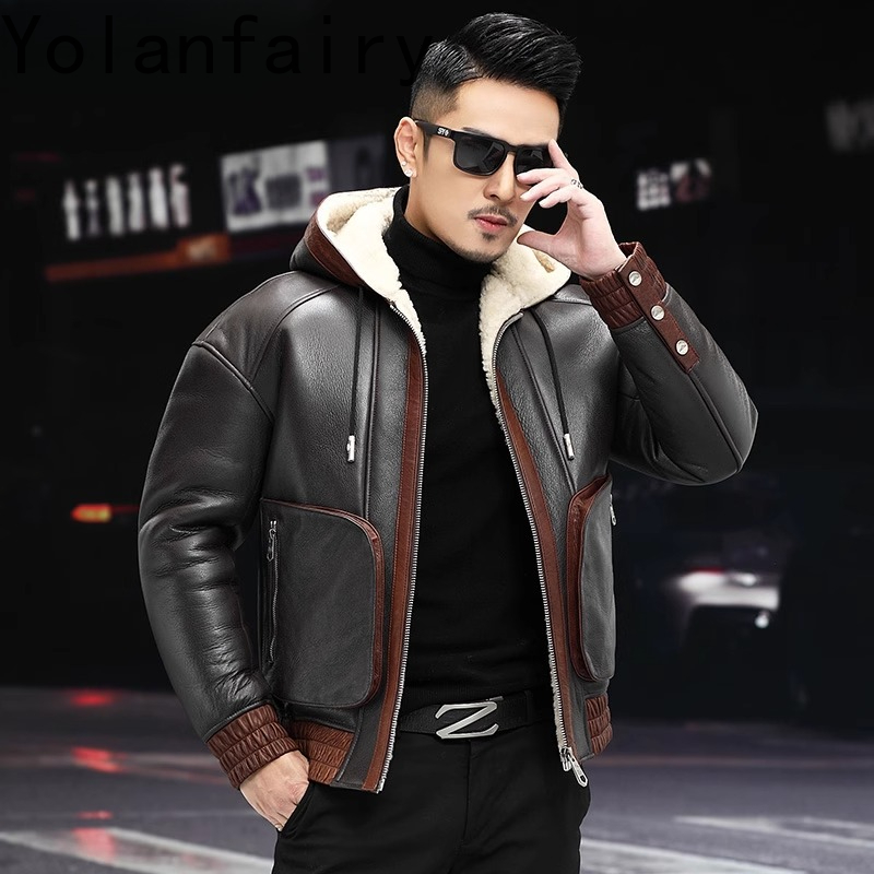 YOLANFAIRY Natural Wool Fur Co - Men'S Fashion Leather Jacket 评论和价格