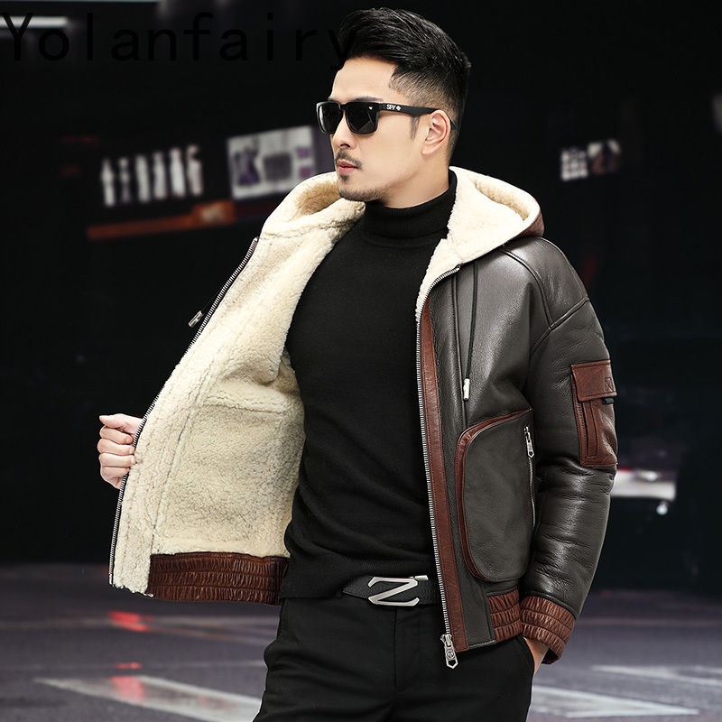 YOLANFAIRY Natural Wool Fur Co - Men'S Fashion Leather Jacket 评论和价格