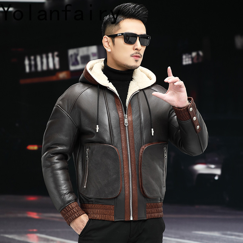 YOLANFAIRY Natural Wool Fur Co - Men'S Fashion Leather Jacket 评论和价格