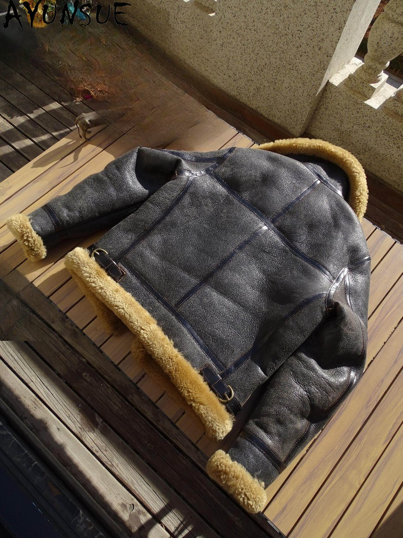 AYUNSUE Natural Wool Fur Coat  - Men'S Fashion Leather Jacket 评论和价格