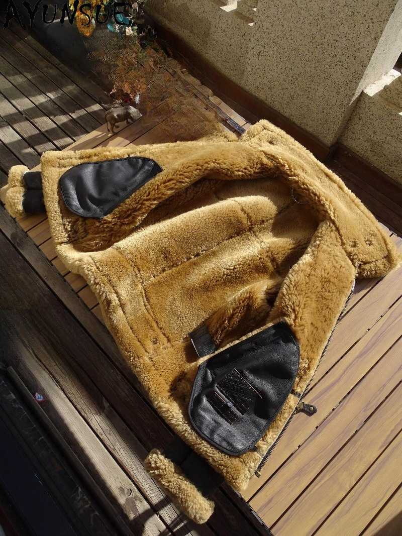 AYUNSUE Natural Wool Fur Coat  - Men'S Fashion Leather Jacket 评论和价格