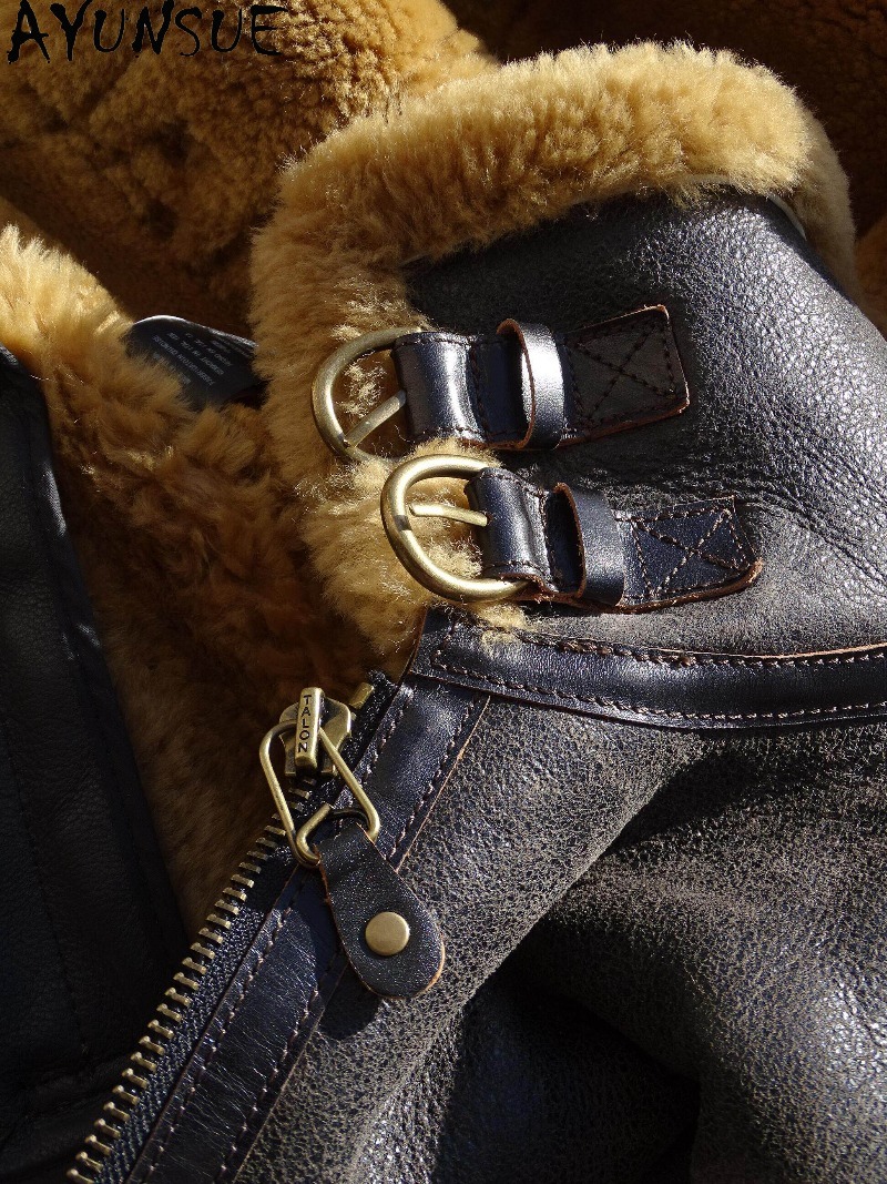 AYUNSUE Natural Wool Fur Coat  - Men'S Fashion Leather Jacket 评论和价格