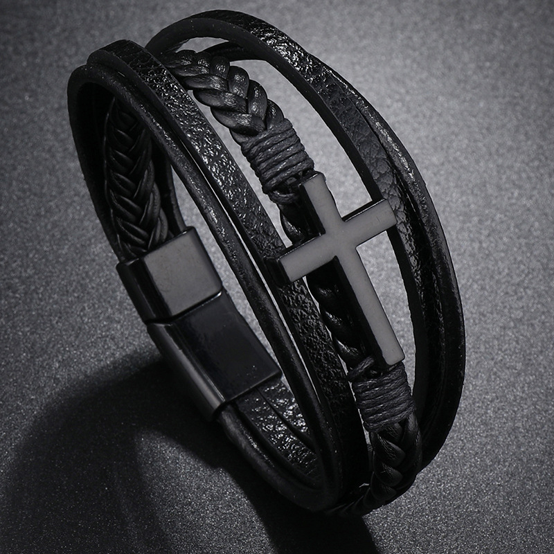 Men's Leather Cross Bracelet N - Mens Fashion Combination 评论和价格