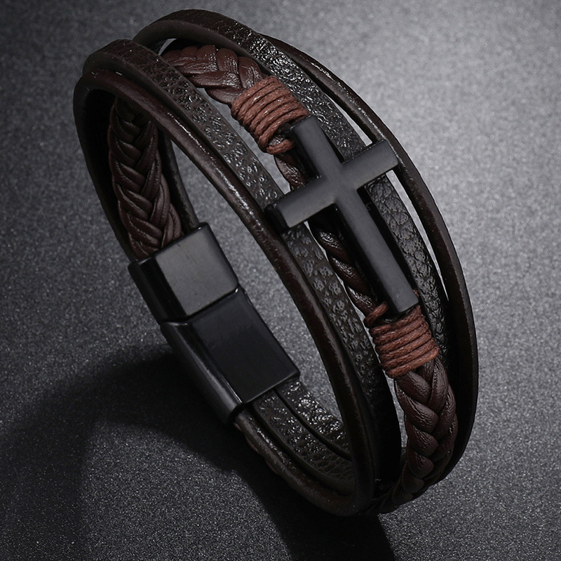 Men's Leather Cross Bracelet N - Mens Fashion Combination 评论和价格