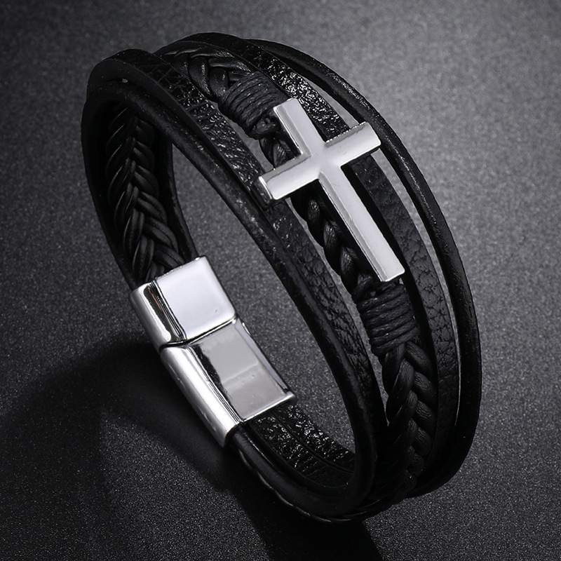 Men's Leather Cross Bracelet N - Mens Fashion Combination 评论和价格