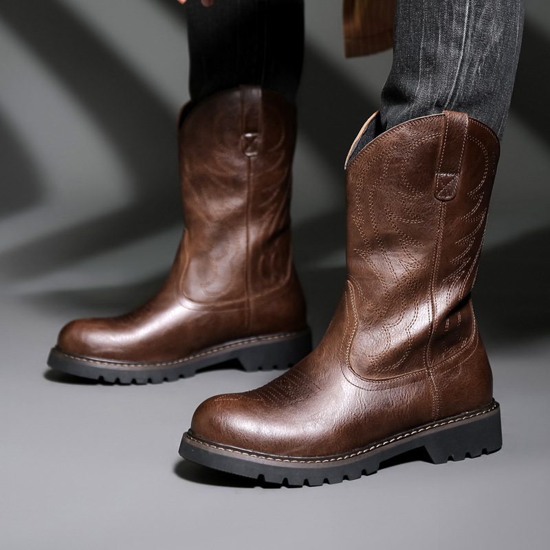 Fashion Mens Cowboy Boots New  - Men Fashion Vintage 评论和价格