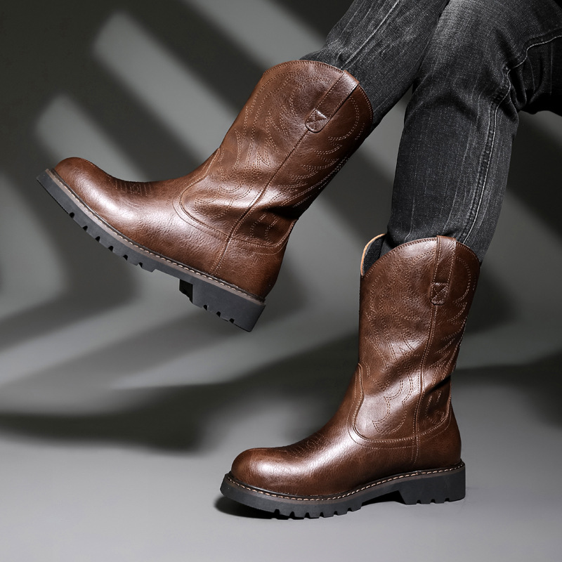 Fashion Mens Cowboy Boots New  - Men Fashion Vintage 评论和价格