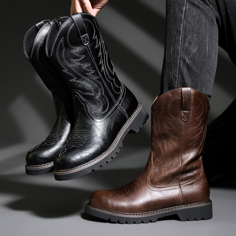 Fashion Mens Cowboy Boots New  - Men Fashion Vintage 评论和价格
