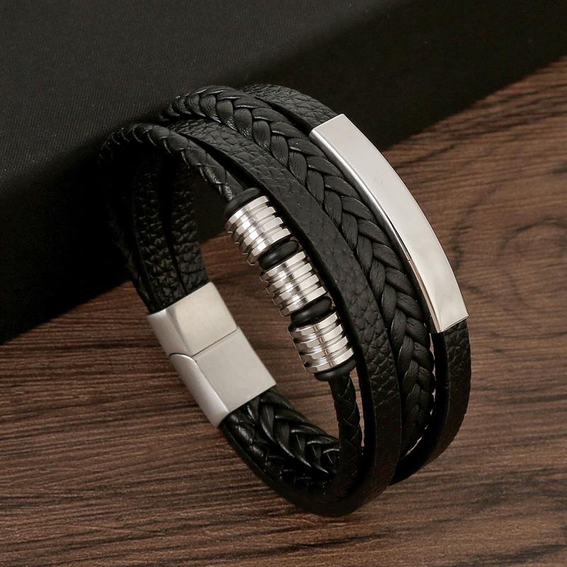 Classic Men's Leather Bracelet - Mens Fashion Combination 评论和价格