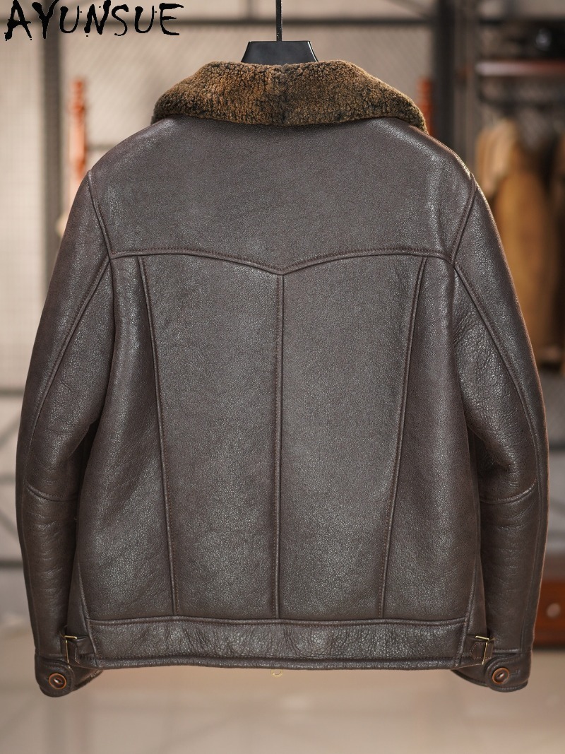 AYUNSUE 100% Natural Fur Coat  - Men'S Fashion Leather Jacket 评论和价格