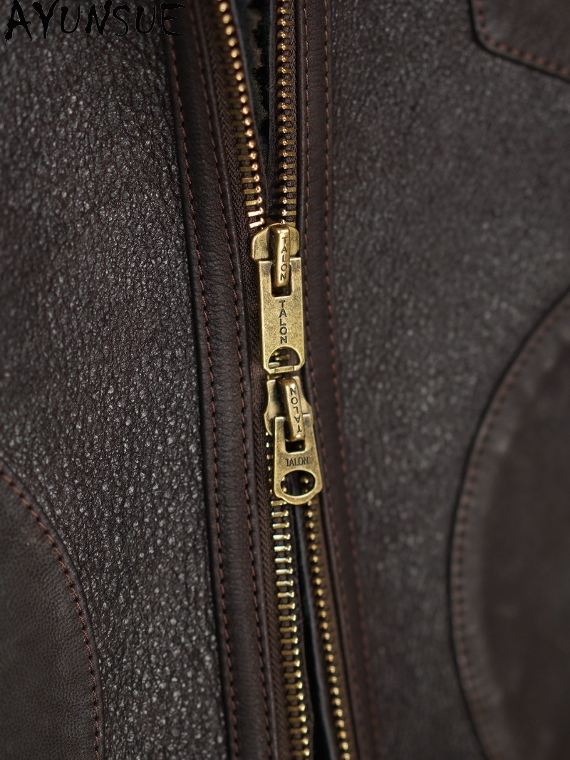 AYUNSUE 100% Natural Fur Coat  - Men'S Fashion Leather Jacket 评论和价格